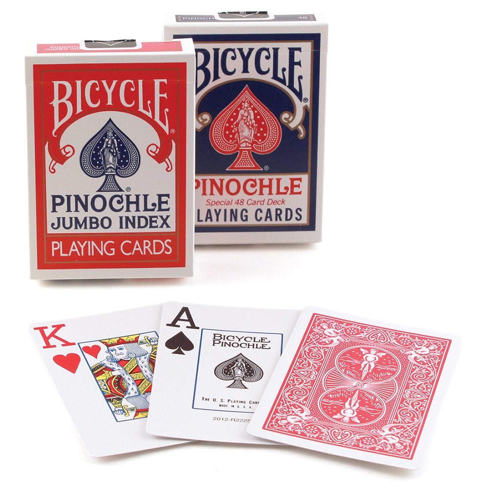 Bicycle Jumbo Playing Cards - Pinochle, Pack of 12, Red Cardstock, Model 1001023-12PK
