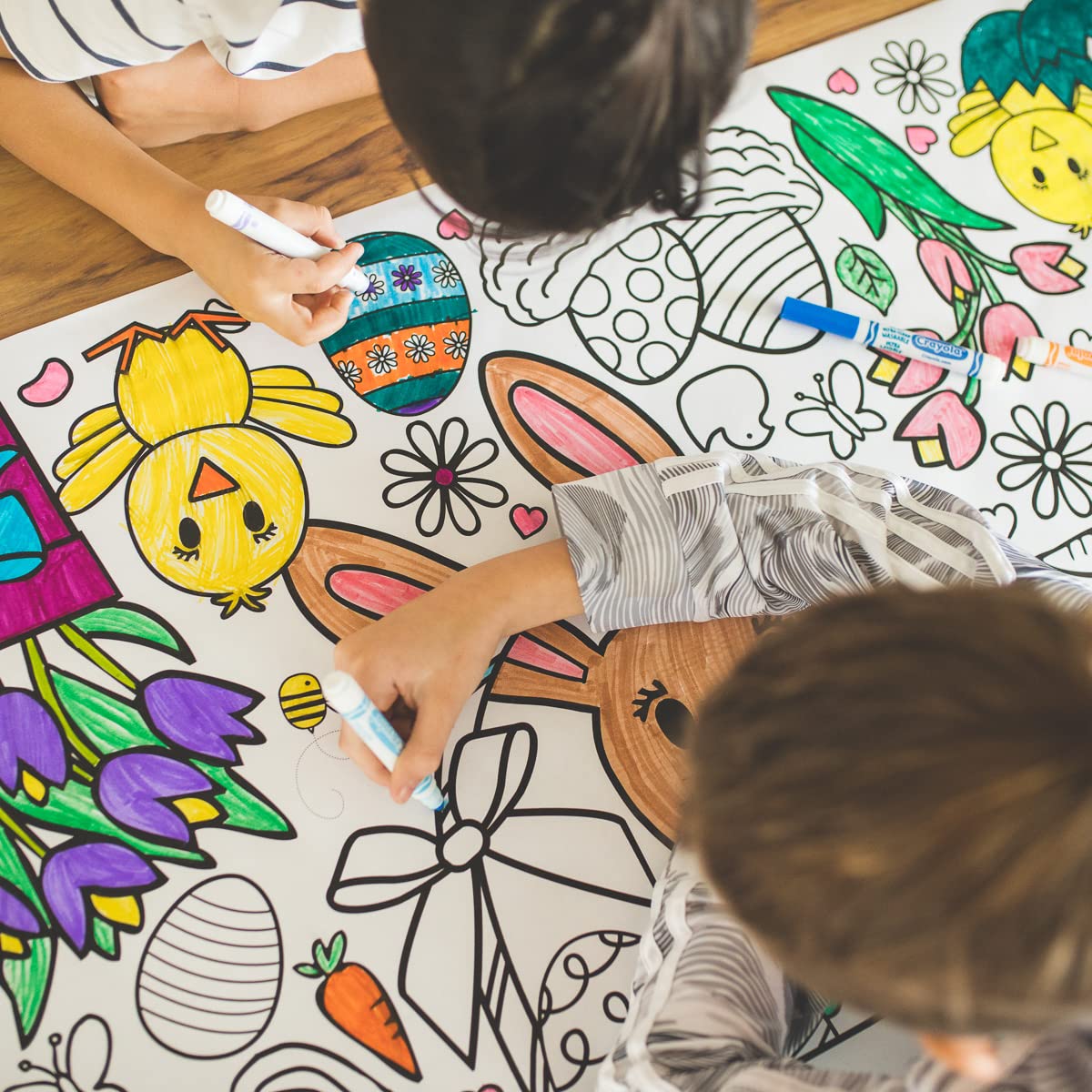 Tiny Expressions Easter Coloring Tablecloth For Kids - Rolled, No Creases 30' X 72' Giant Coloring Poster To Color On - Kids Easter Activities