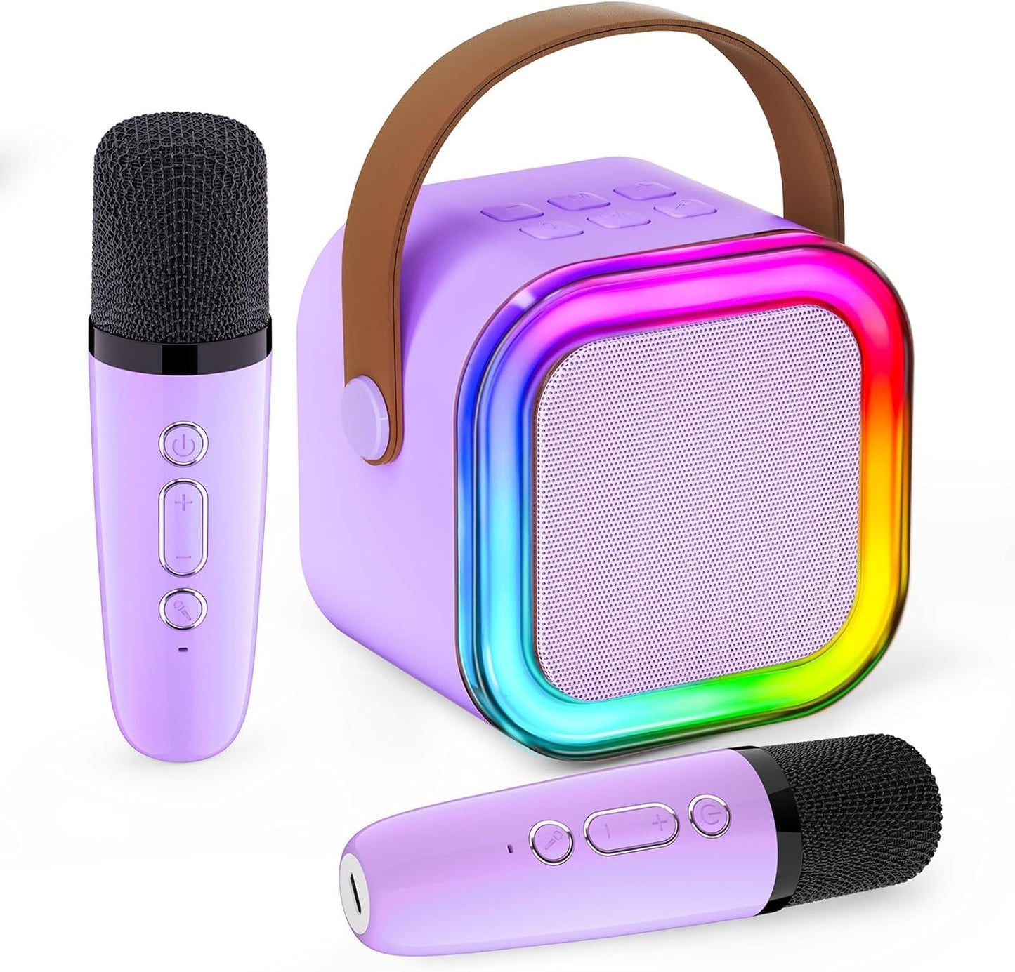 Mini Karaoke Machine For Kids, Birthday Easter Gifts Toys For Girls Boys Friends Age 3-12+, Portable Bluetooth Speaker With 2 Wireless Mics, Karafun Premium Songs Family Home Party(Purple)