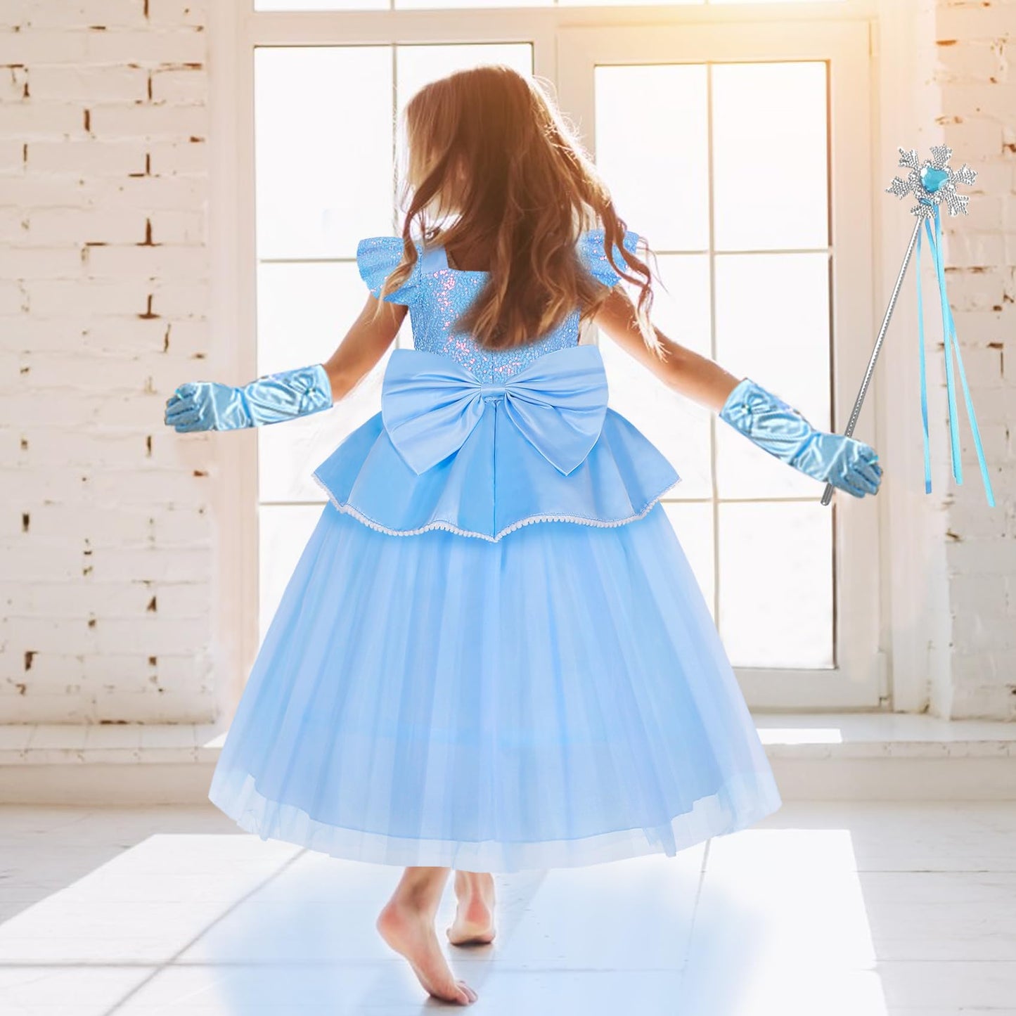 Wyb Girls Princess Costume Dresses Blue Princess Dress Up Clothes With Accessories For Halloween Cosplay Carnival Party