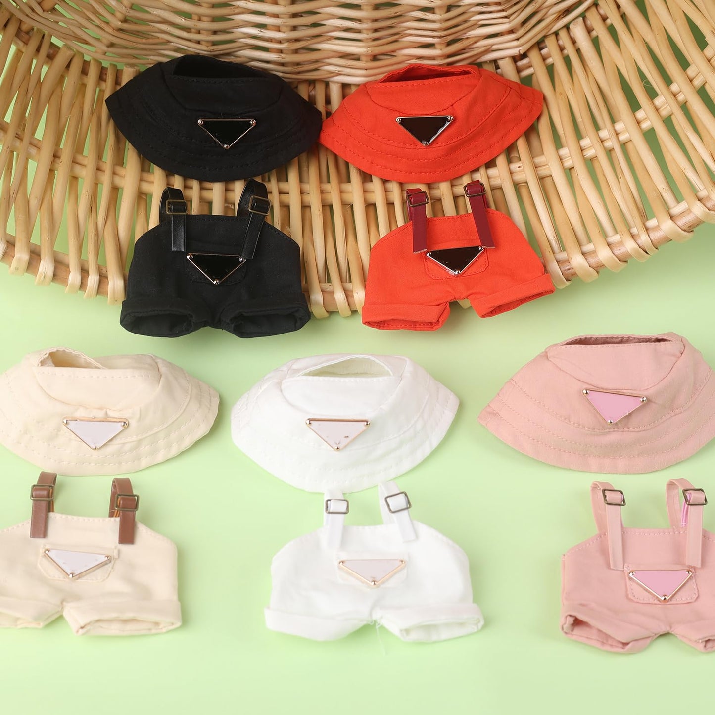 17cm Clothes Set(NO Doll) Cute Hat & Unique Pocket Design Overalls Dress-up Set Handmade Clothing Designed for 17cm Doll(Overalls (Red))