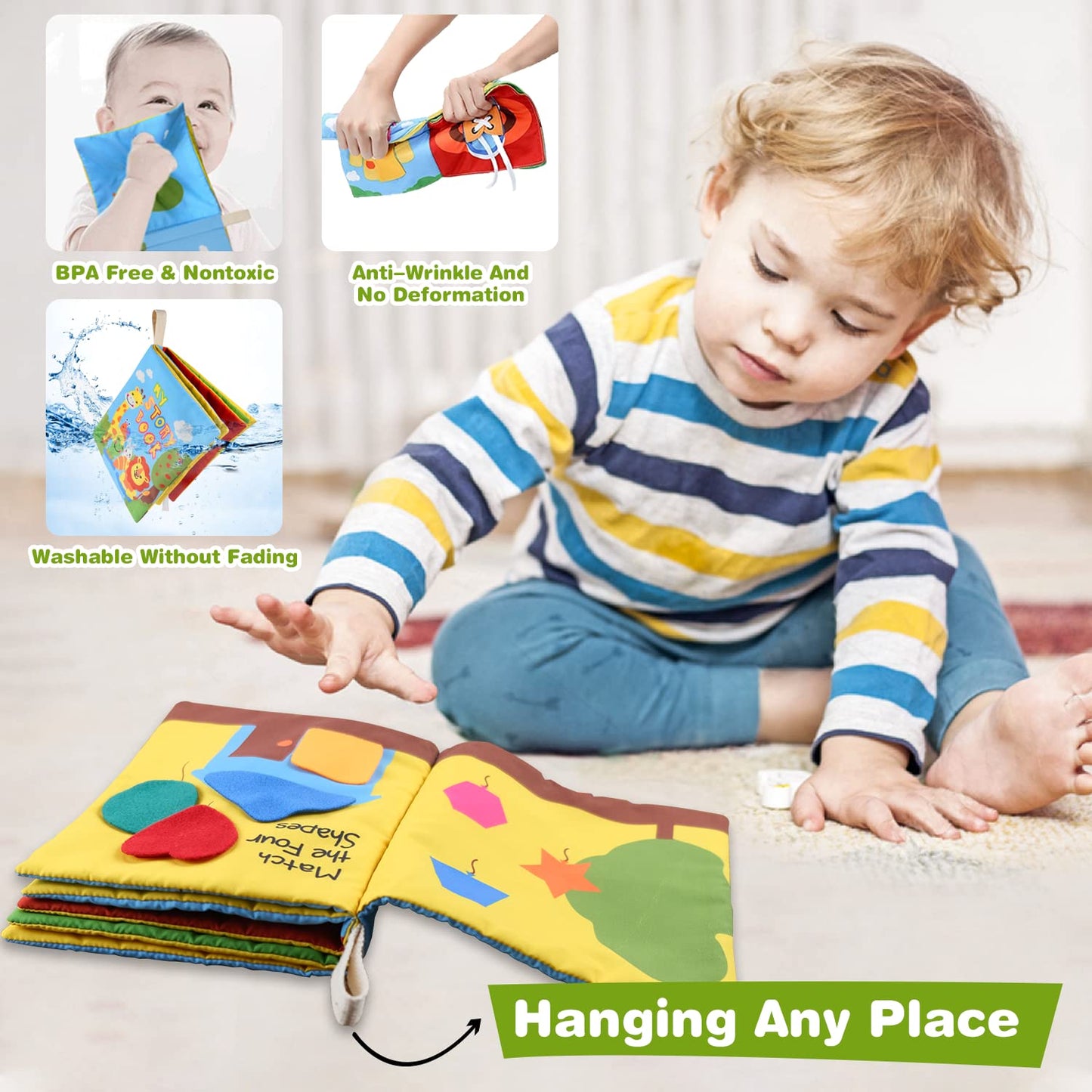 Richgv Baby Books Toys 6-12 Months, My First Story Book Busy Book 6-12-18 Months, Baby Montessori Toys Travel Toy, 10 Pages Pres