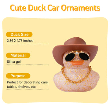 Wonuu Car Dashboard Rubber Duck Ornament, Car Decoration Colour Ducks Accessories With Mini Hat Necklace And Sunglasses, G-Brown