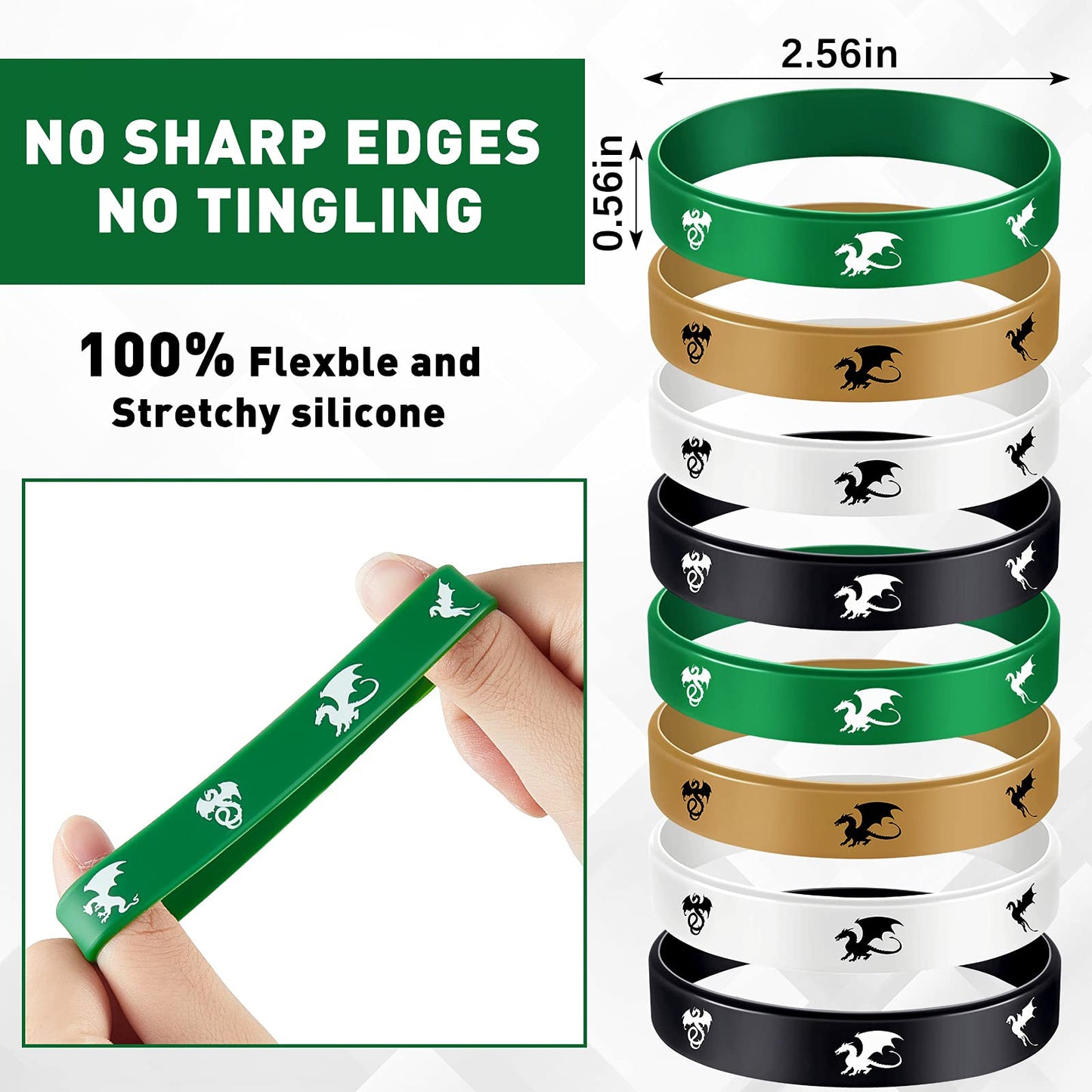 Skylety 24 Pieces Dragon Party Favors Dragon Themed Rubber Bracelets Silicone Wristbands Prints Rubber Bracelets Colored Stretch