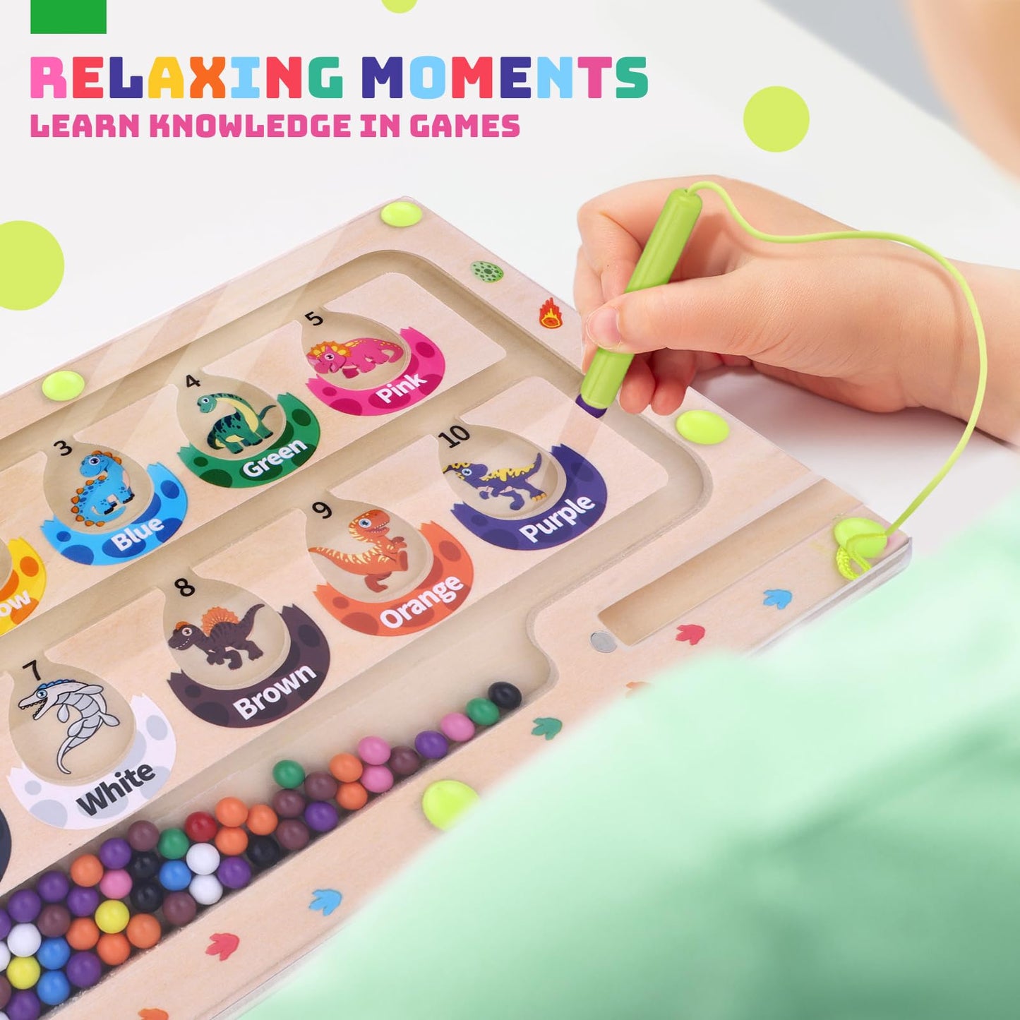 Uiseba Dinosaur Mini Magnetic Color And Number Maze Montessori Toy For Ages 3 4 5, Toddler Busy Board, Educational Preschool Lea