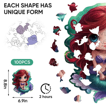 Wooden Puzzles for mature-themed and Kids 100 Pieces Ocean Puzzle Mermaid Unique Shaped Wooden Preschool Puzzle Toddler Wooden Puzzle Toy Gift for Family and Friends Suitable for Family Games