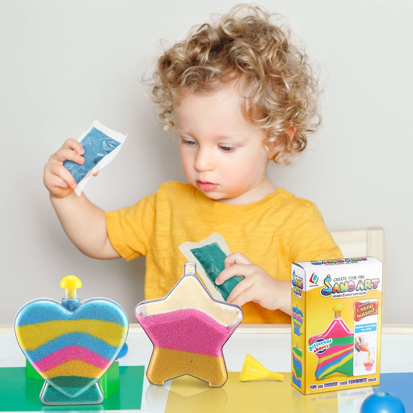 Deekin 12 Sets Sand Art Kits for Kids Create Your Own Clear Sand Art Bottles with Funnels and Sticks, DIY Colored Bottles Crafts