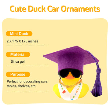 wonuu 2025 Car Dashboard Decorations Rubber Ducks, Car Ornament Ducky with Graduation Hat, Glasses, Necklace, Sash, for Doctor,