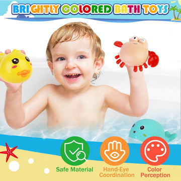 Ficcurys Baby Bath Toys 5 Pcs Set,Wind Up Bath Toys For Toddlers,Bathtub Toys For Kids,Dolphins,Crabs,Turtles,Ducks Floating Wat