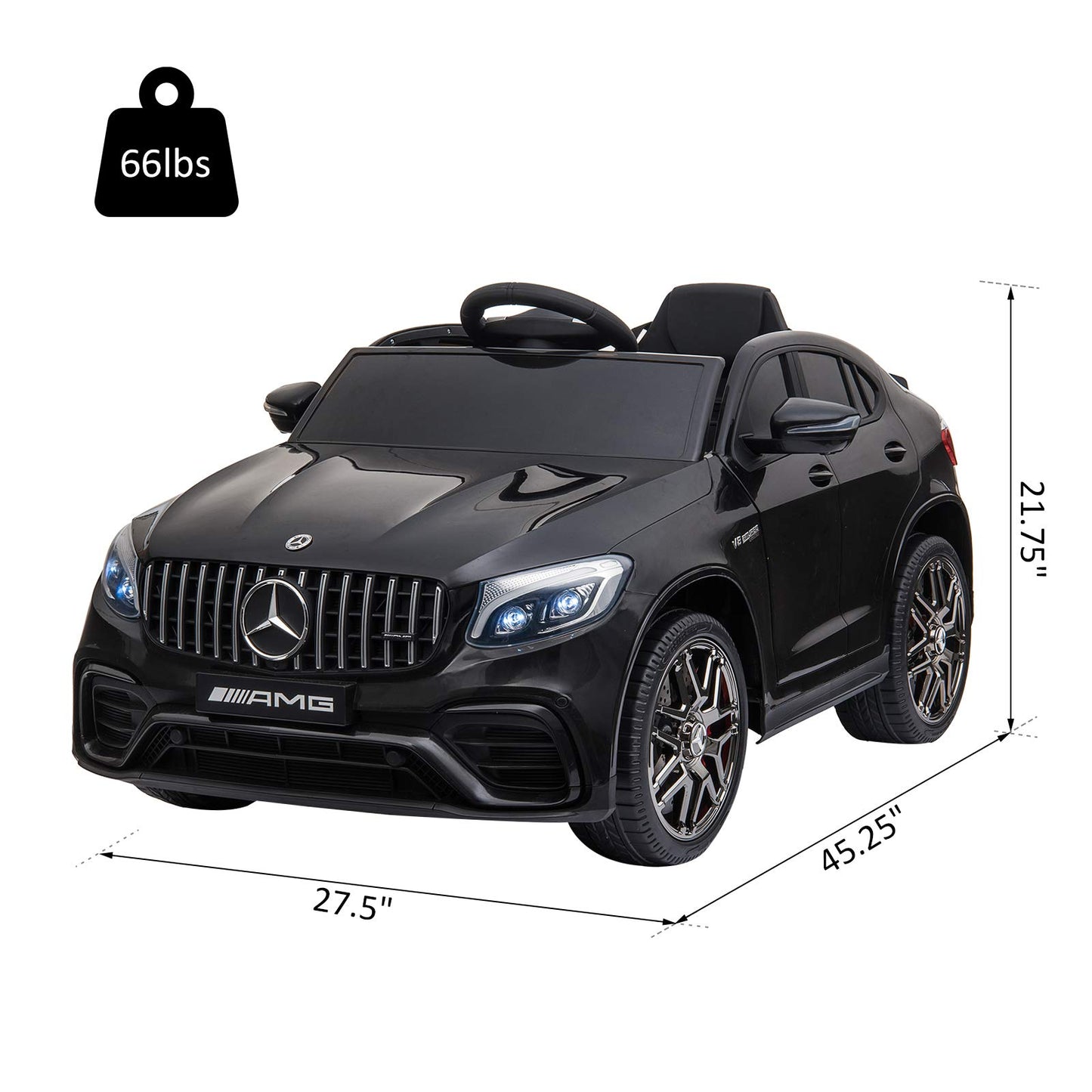 Aosom 12V Ride On Toy Car For Kids With Remote Control, Mercedes Benz Amg Glc63S Coupe, 2 Speed, With Mp3, Electric Light, Horn, Suspension, Black