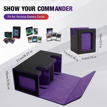 TiMOVO MTG Deck Box Commander Deck Case Fits 200+ Double-Sleeved Cards Magnetic Leather Card Storage Box with 2 Commander Display & 4Dividers & Dice Tray Fit YuGiOh TCG CCG Magic Cards Black+Purple