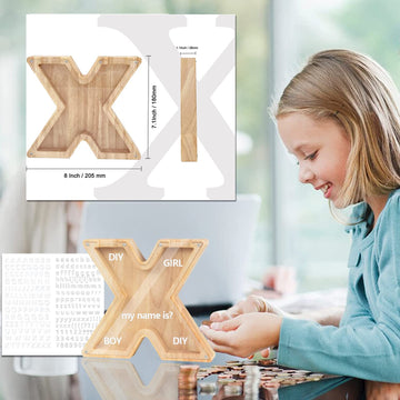 Weallbuy Piggy Bank For Kids Personalized A-Z Letter Piggy Bank Wooden Transparent Letter Money Box Decoration Creative Money Ja