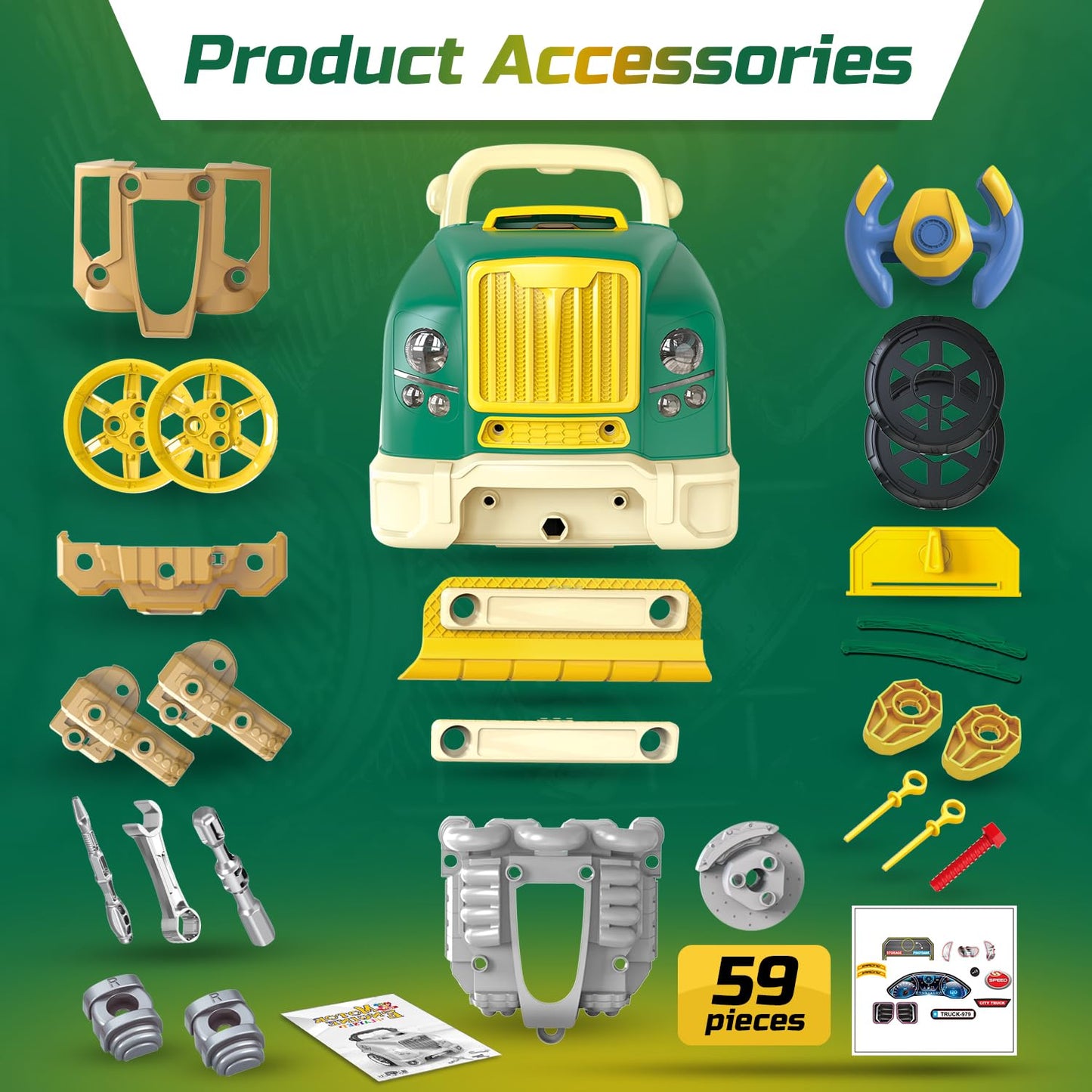 Large Truck Engine Toys For 4 Year Old Boys - Educational Model Engine Mechanic Build Playset W/Lights & Sounds, Take Apart Toy