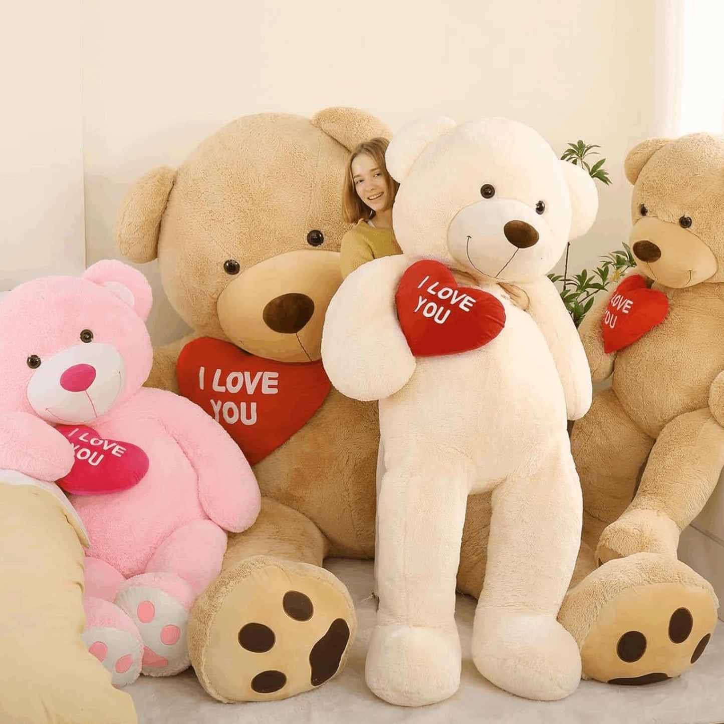 Beniny Large Teddy Bear Stuffed Animal 5Ft, Big Teddy Bear With Heart, Giant Brown Stuffed Bear Plush Toys For Kids, I Love You