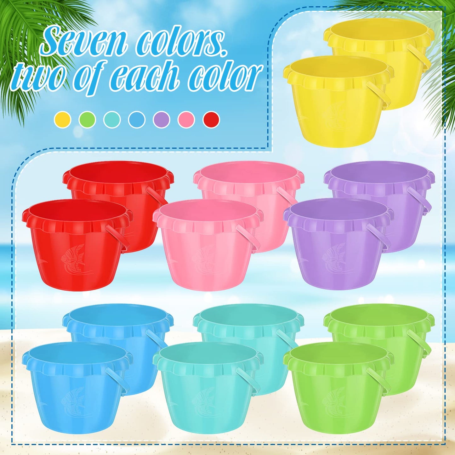 Lenwen 14 Pcs 5.51 Inch Water Bucket for Kids Mini Sand Buckets Plastic Small Bucket with Handles Bright Colored Toy Sand Pail f