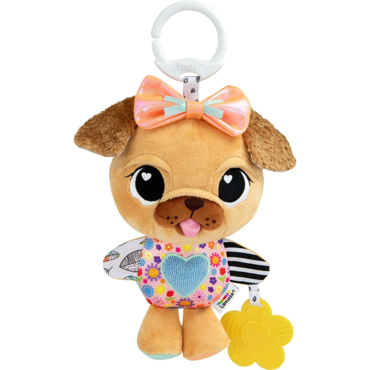 Lamaze Lovey The Pug Clip On Toy - Baby Sensory Toys For Stroller Or Car - Developmental Stroller And Car Seat Toys - Includes C