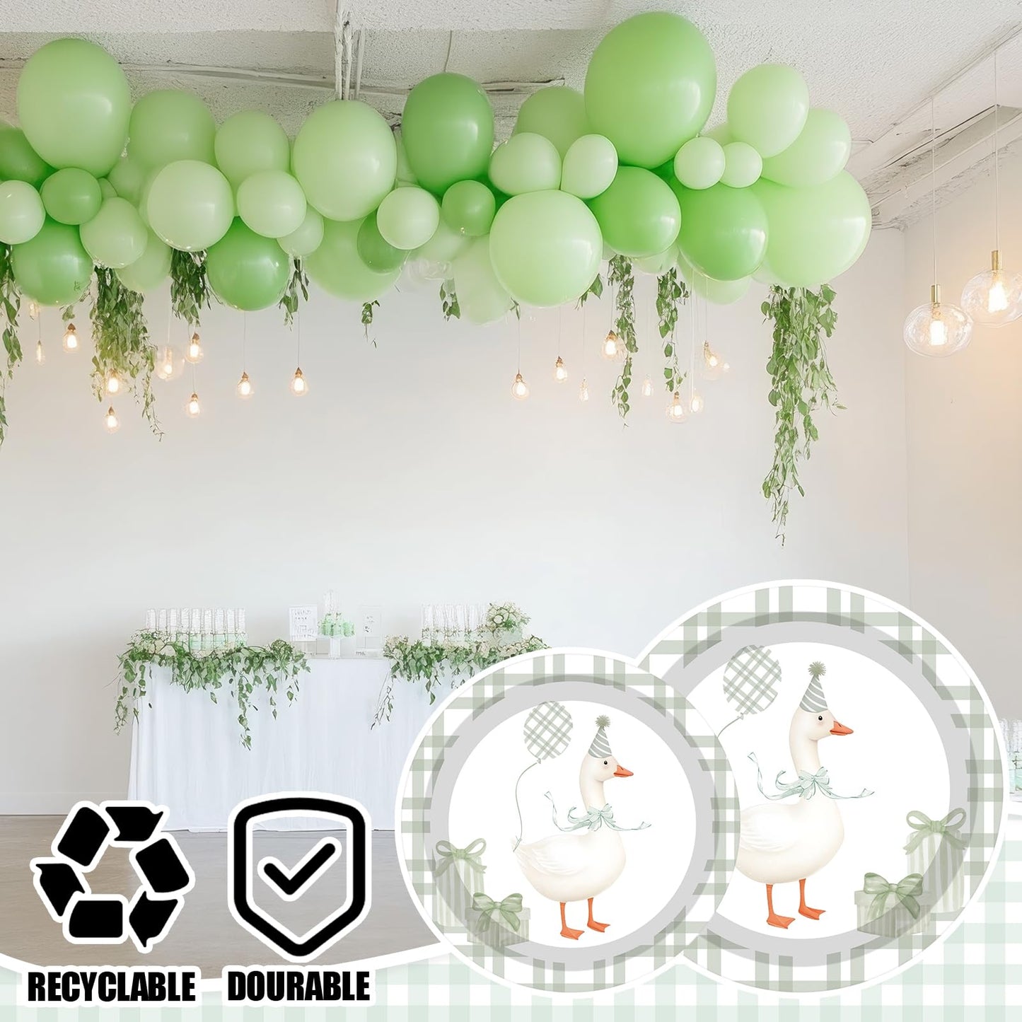 Havawish 120 Pcs One Silly Goose Birthday Party Tableware Set Gingham Baby Shower Plates Cup Napkins Forks for Birthday Party De