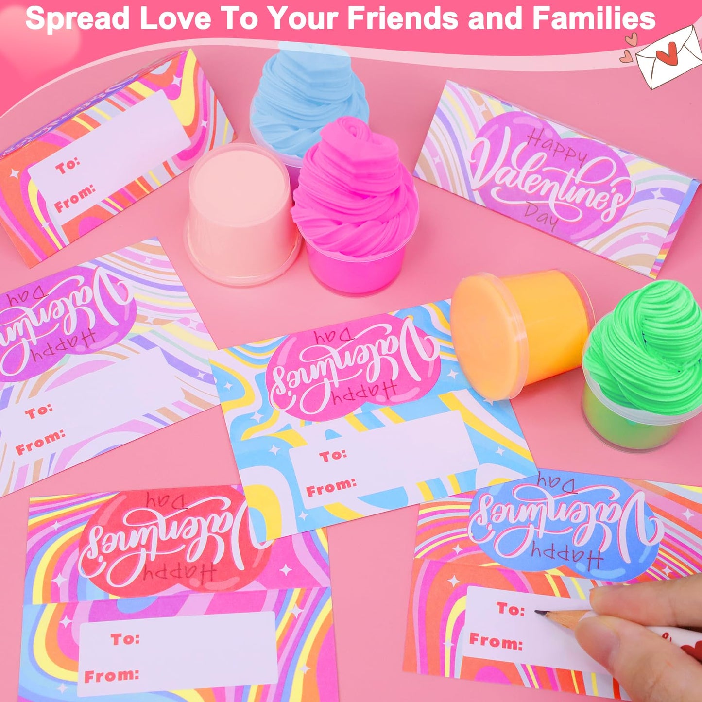 Valentines Gifts For Kids 28 Pack Prefilled Valentine Butter Slime Cup Bulk 28 Colors And 28 Valentines Cards For Kids School Cl