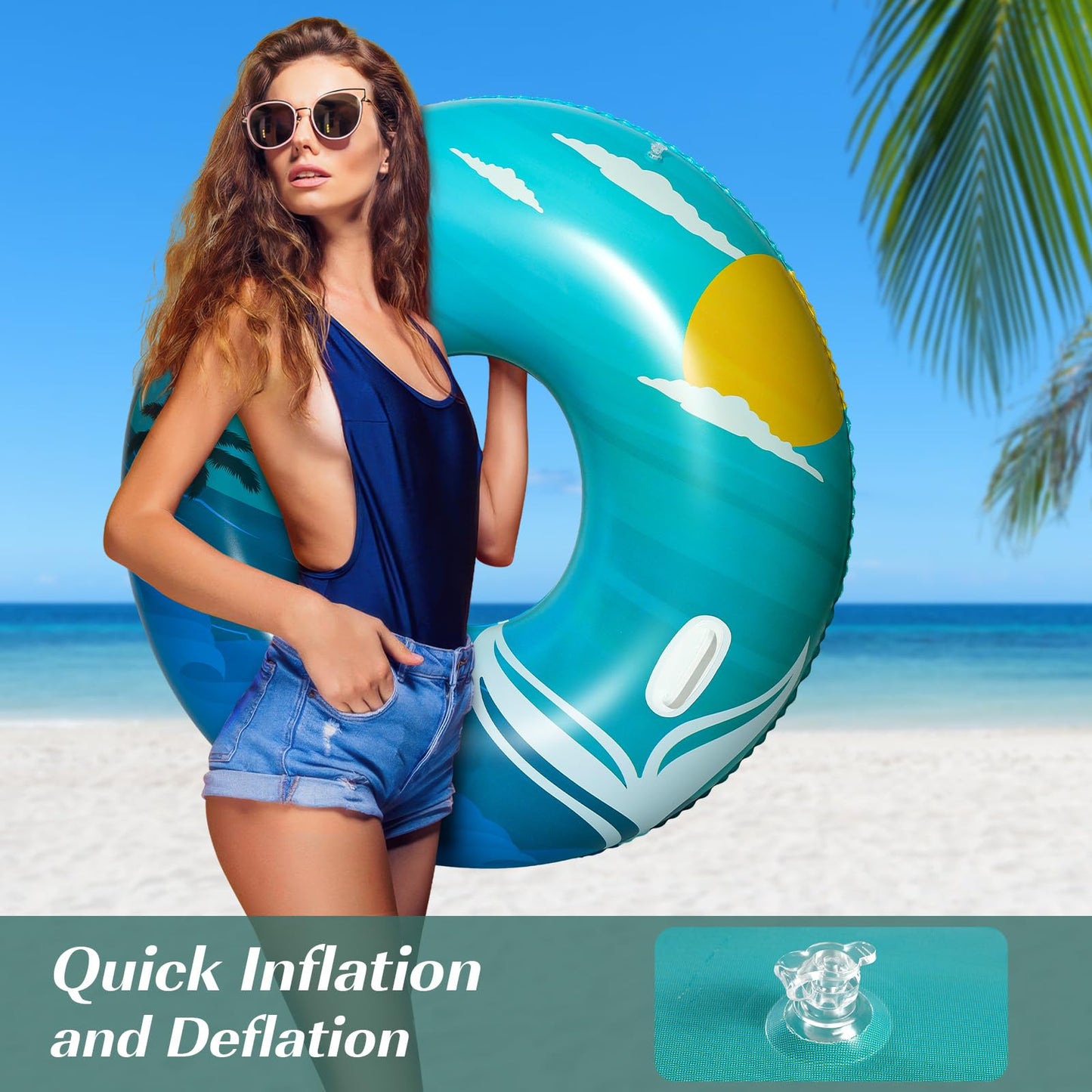 HeySplash Pool Tubes for mature-themed 42 Inch Large Pool Floats with Handles Inflatable Swim Rings Lounge Hawaii Fun Swim Floaties Swimming Pool Beach Lake River Party Decoration Toys Blue Green Beach