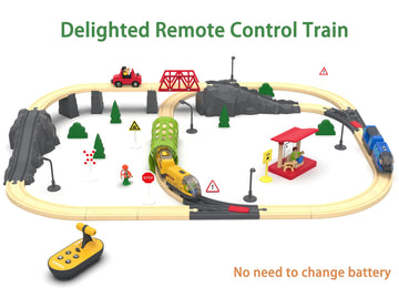 Battery Operated Train For Wooden Track, Electric Train Set Includes Remote Control Locomotive Train & Train Tunnel, Motorized Train Toy For Toddlers Compatible With Thomas, Brio, Chuggington