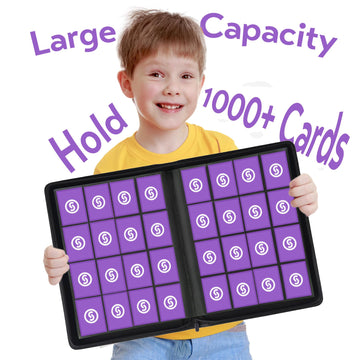 1000+ Pockets Trading Card Binder enhanced 16 Pocket Card Binder Ringless Side Loading Collection Album Holder Folders for MTG TCG Game Cards & Sports Cards (Purple)
