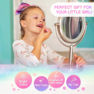 Kids Real Makeup Kit For Girls: No Talc, Washable Make Up Set With Unicorn Purse - Toy Gift For Little Girls & Toddlers Age 3 4