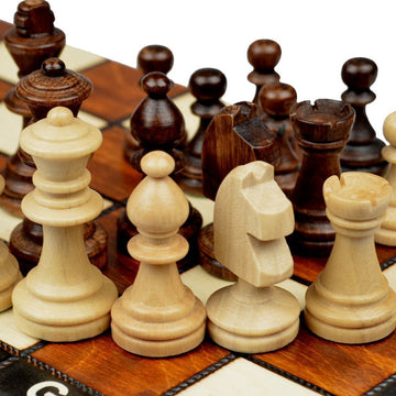 Wegiel Handmade European Travel Magnetic Chess Set - Wooden 10.4 Inch Board With Carved Wood Pieces