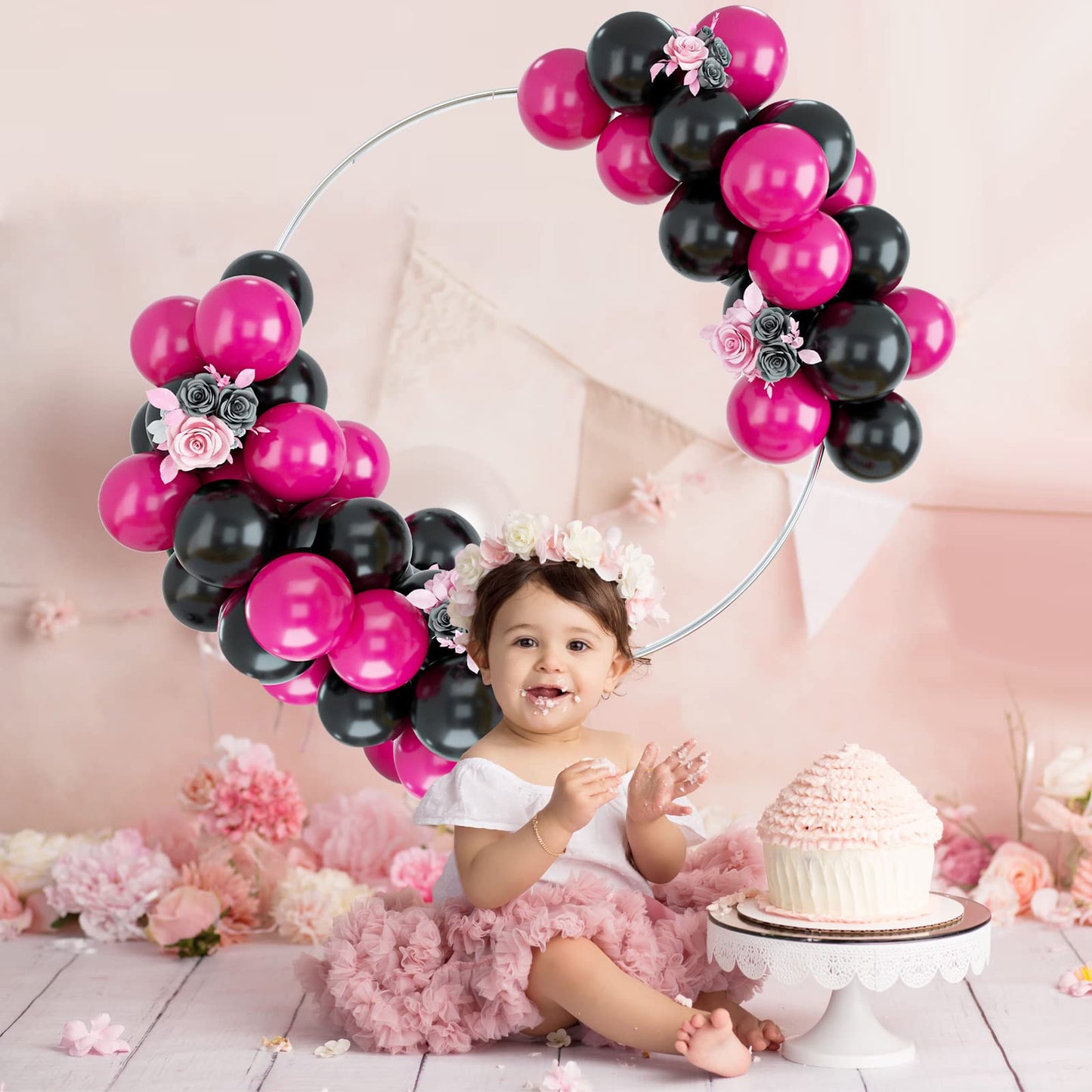 Balloons Black And Hot Pink, 50Pcs Hot Pink Black Balloon Arch Kit, Hot Pink Latex Balloons For Birthday Decoration Wedding Baby