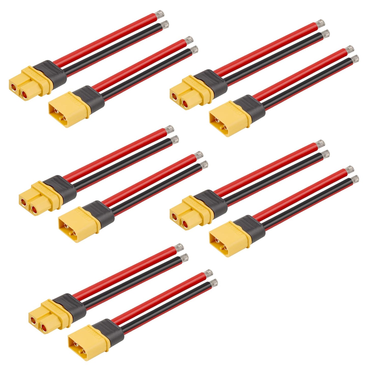 MOOKEERF 5 Pairs XT60 Plug Female and Male Connector with 100mm 12AWG Silicon Wire for RC Lipo Battery FPV Racing Drone