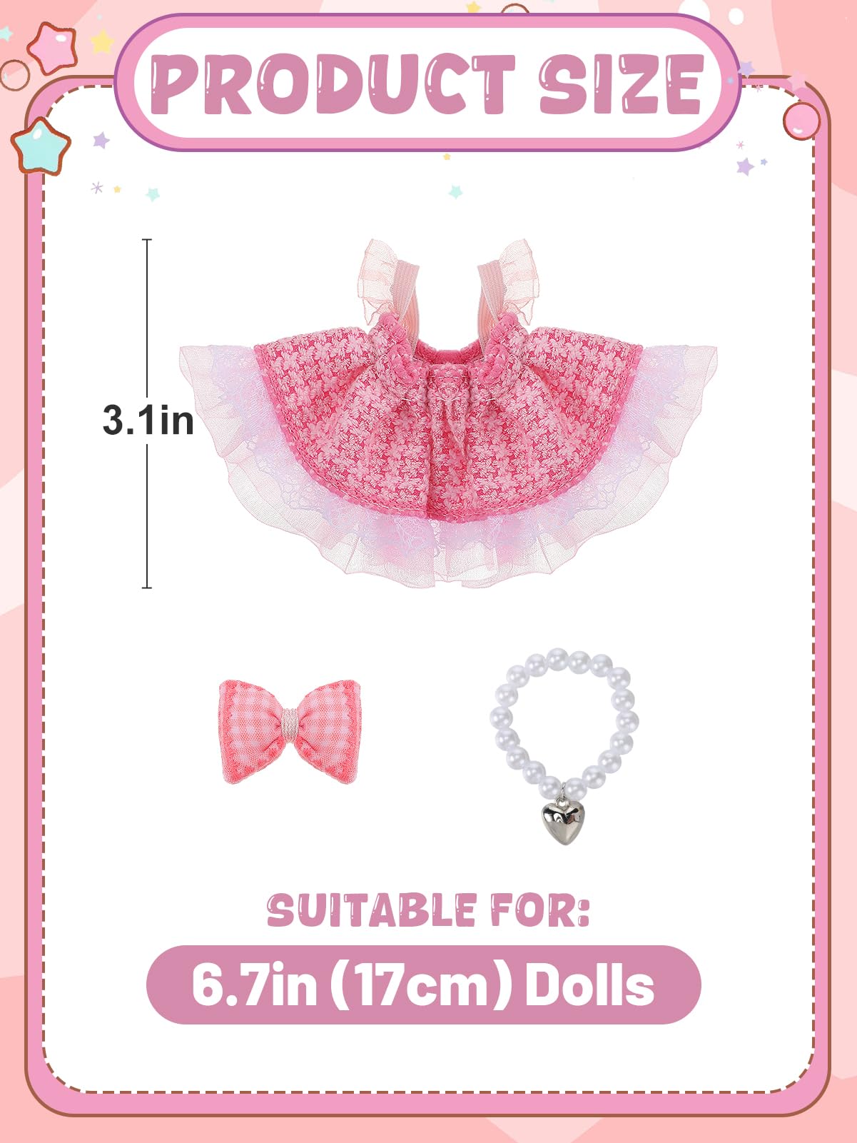 Unique Clothes Set For 17Cm Dolls - Elegant Plaid Skirt Bow Pearl Necklace Outfit Accessories For Dress Up Dolls Play & Collecto