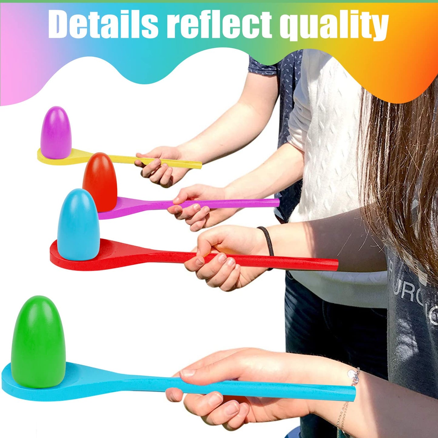 24 Pack Easter Egg and Spoon Race Game, 6 Colors Egg Spoon Race Game Sets with 12 Eggs and 12 Spoons, Halloween Egg Hunt Games,