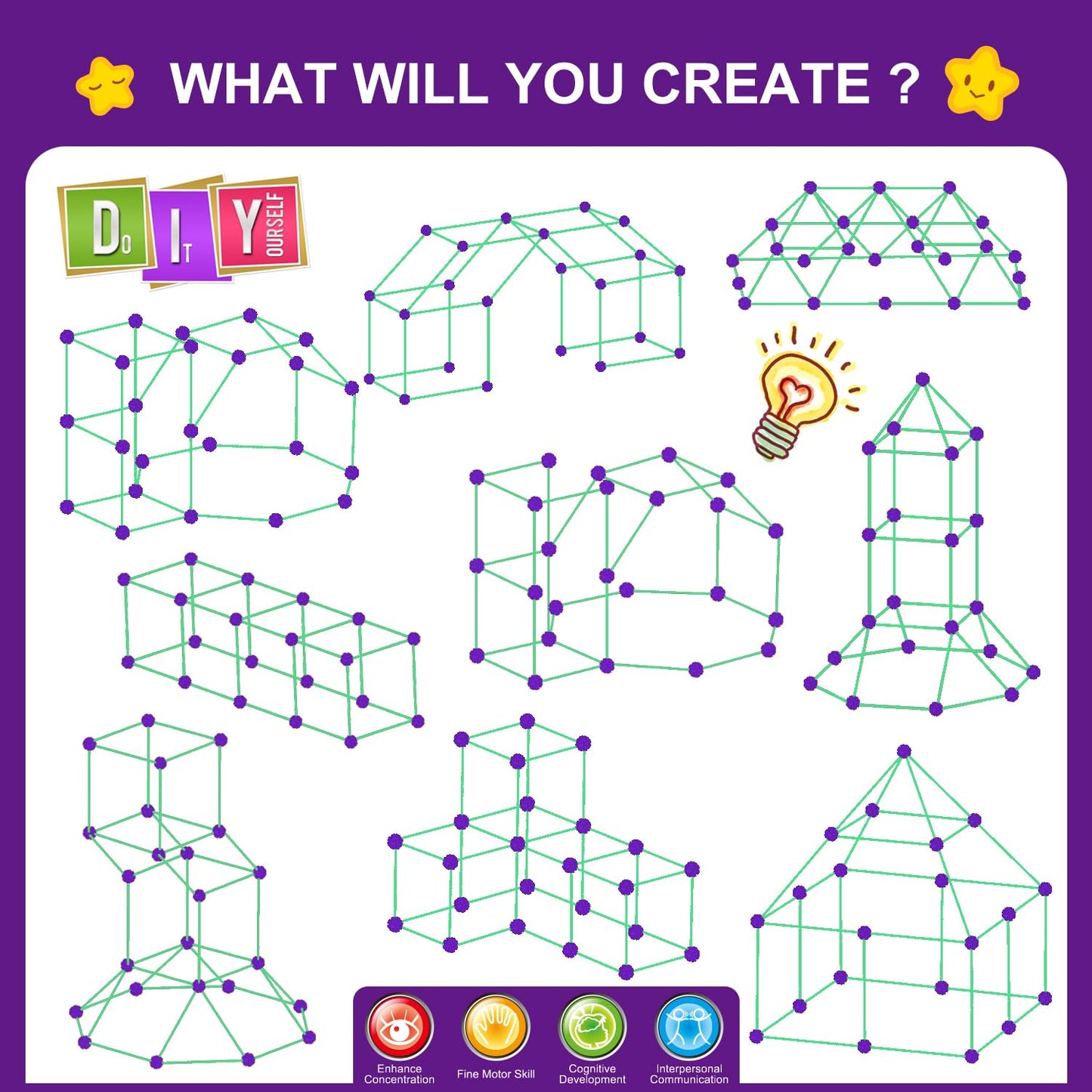 Glow In The Dark Fort Building Kit For Kids,Stem Construction Toys, Educational Gift For 4 5 6 7 8 9 10 11 12 Years Old Boys And Girls,Ultimate Creative Set For Indoor & Outdoors Activity,140 Pcs