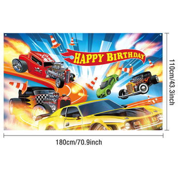 Hot Car Birthday Party Decorations Hot Race Car Birthday Party Backdrop 6.1X3.6Ft Banner Background For Boys Birthday Supplies Racing Car Signs For Indoor Outdoor Birthday Party Decorations Supplies