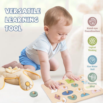 Adena Montessori Wooden Shape Peg 16 Piece Puzzle For Toddlers 2-4,Montessori Colorful Shapes Sorter Board,Geometric Color Matching Toys For Girls Boys 18-24 Months,Baby & Toddler Eearly Learning Gift