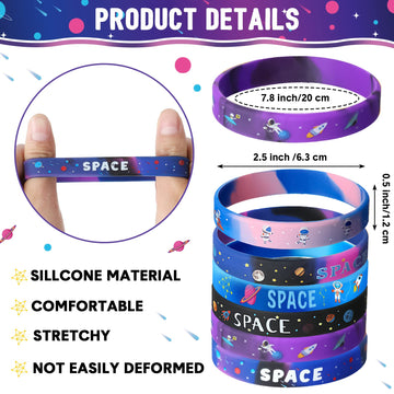 Outer Space Party Silicone Bracelets, Alien Astronaut Toys Rubber Wristbands, Alien Astronaut Toys Galaxy Star Space Party Favor