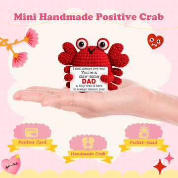 Gifts for Dad Father from Daughter Son Positive Crochet Crab Emotional Crochet Animals Mini Handmade Birthday Gift for Christmas Thanksgiving Halloween