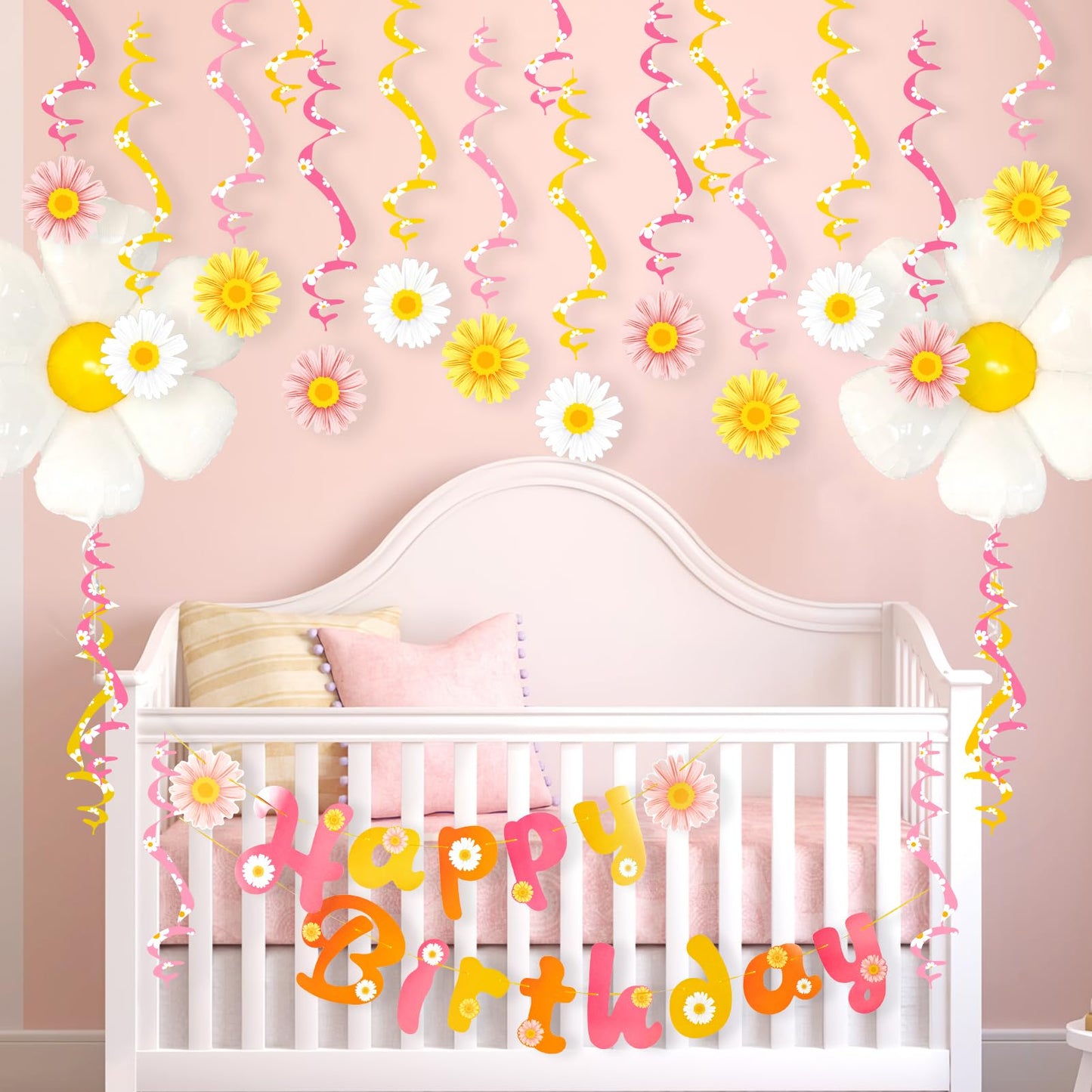 Sunbeauty Flower Daisy Birthday Party Decorations Groovy Party Decorations Boho Happy Birthday Party Decorations Daisy Hanging S