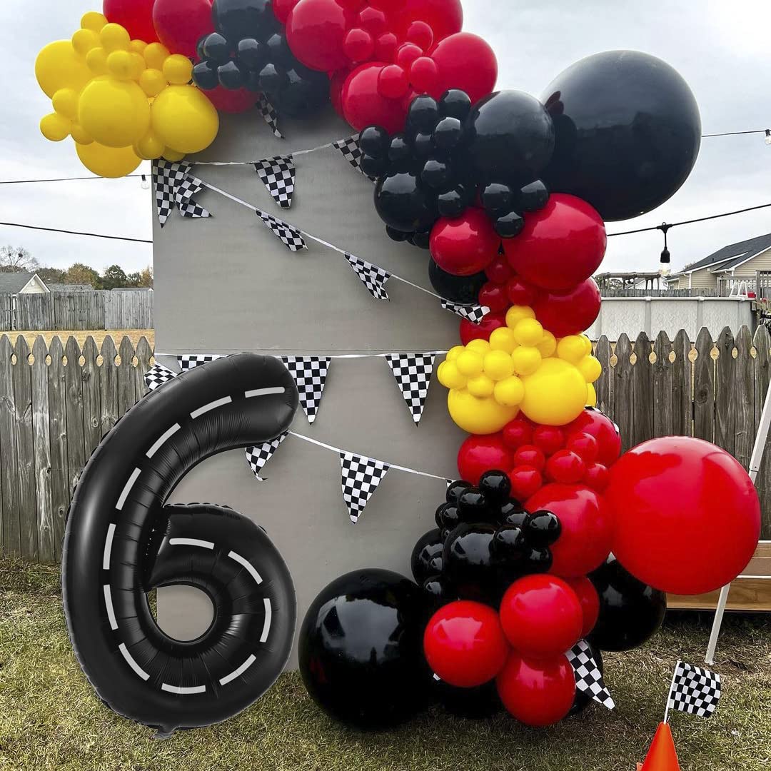 Bbpool Race Car Number 6 Balloon, 40 Inch, Black, Birthday Party Decoration