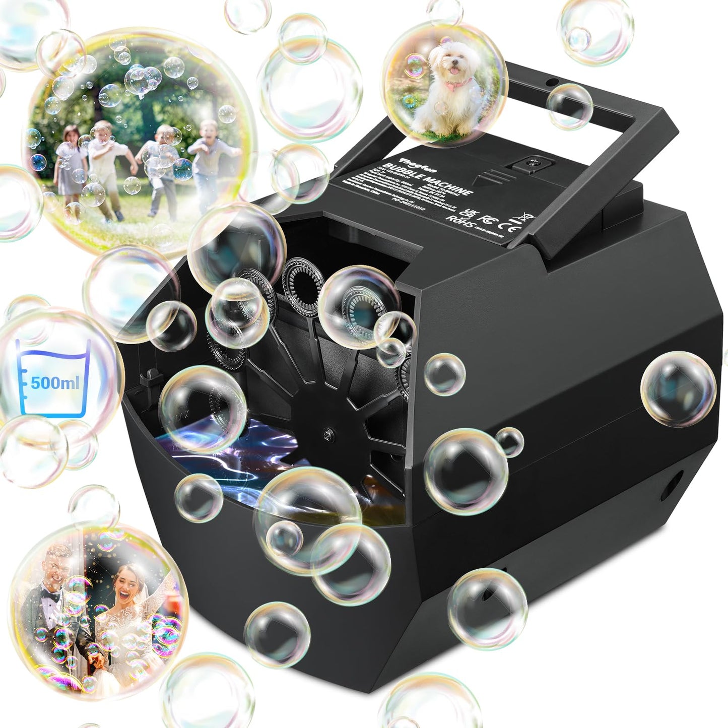 Theefun Bubble Machine: 500Ml Automatic Bubble Blower For Kids And Toddlers, Portable Bubble Maker Operated By Plug-In Or Batteries Bubble Machines For Parties Weddings Birthday Outdoor And Indoor