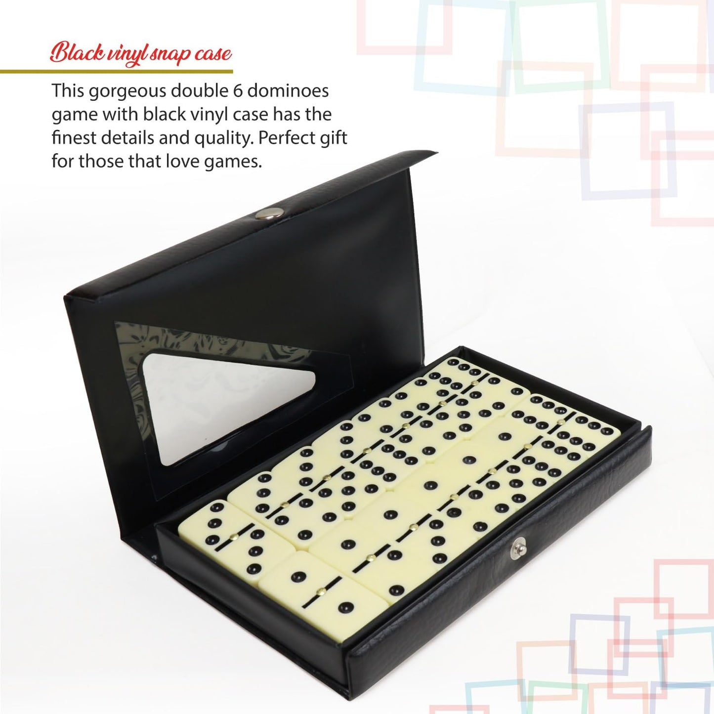 ERLLE - enhanced Double 6 Dominoes Set Classic Domino Game with Vinyl Case Tiles for mature-themeds & Kids Mexican Train & Family Game Night