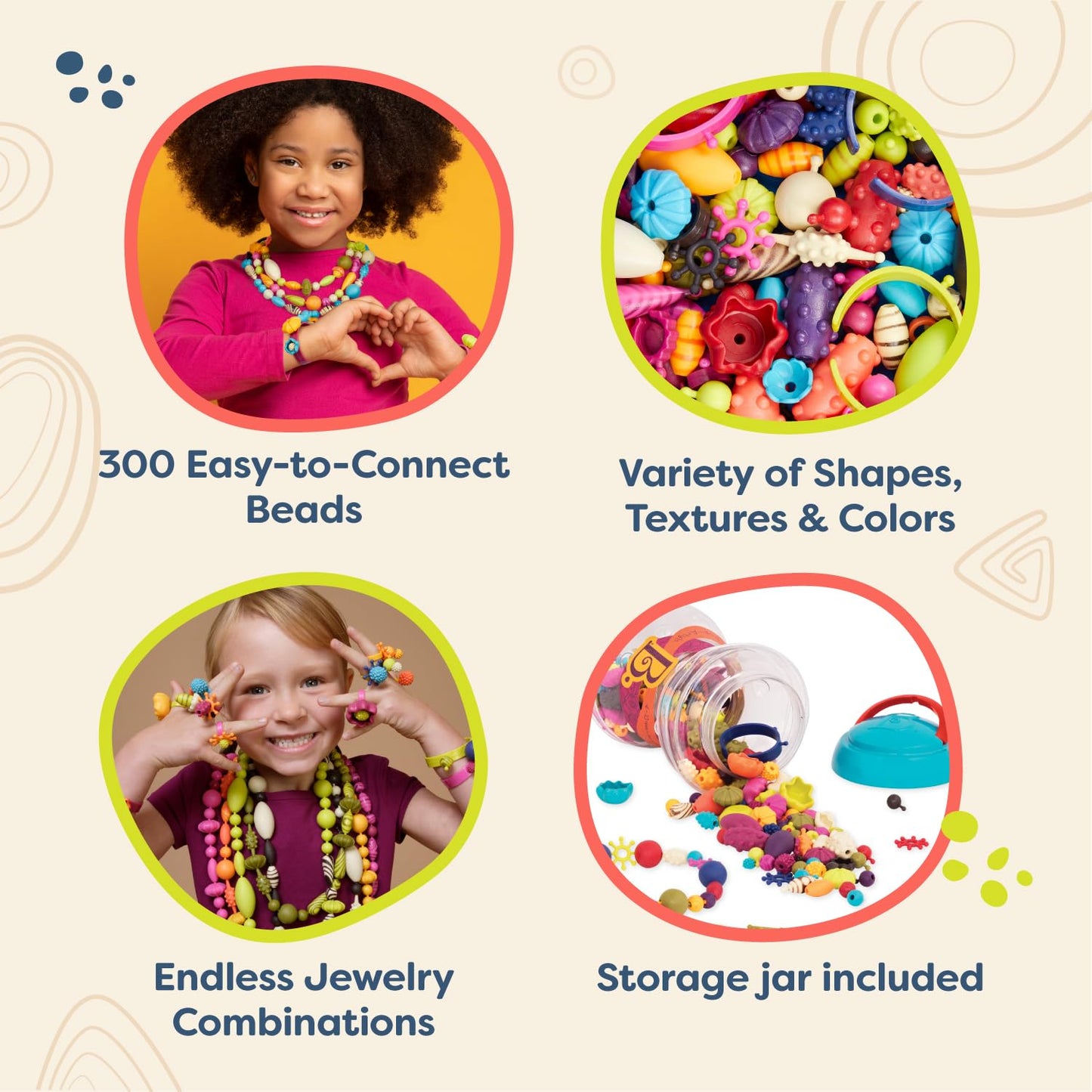 B. Toys – Pop Arty! 300 Pcs- Jewlery Making Kit- Creative Pop Snap Bead Set For Kids –Diy Craft Jewelry Making Kit –Necklaces, Rings, Bracelets – 4 Years +