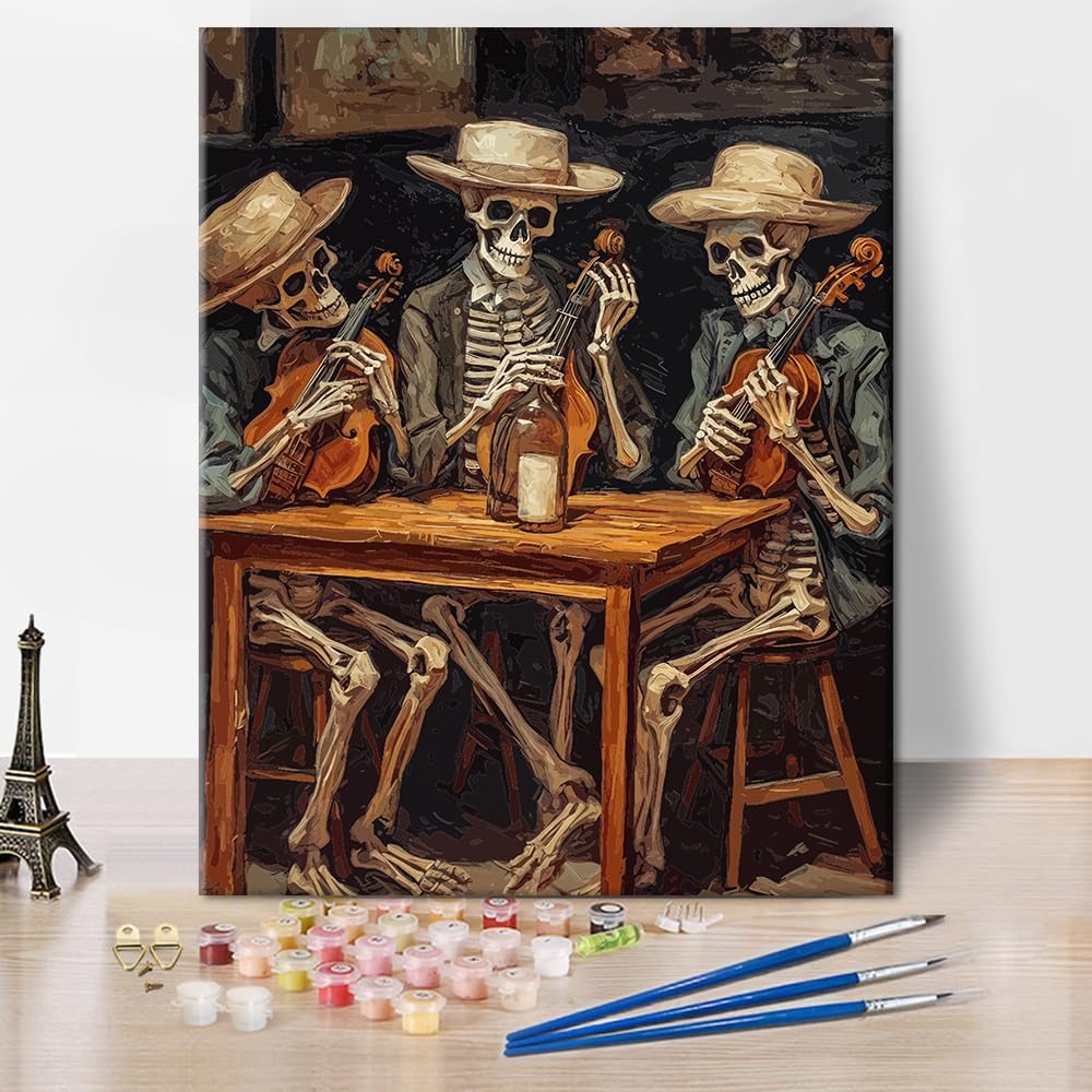 Tumovo Paint By Numbers For Adults Skeletons Playing Violin Paint Number Kits Cowboy Paint By Number Diy Oil Painting For Adults