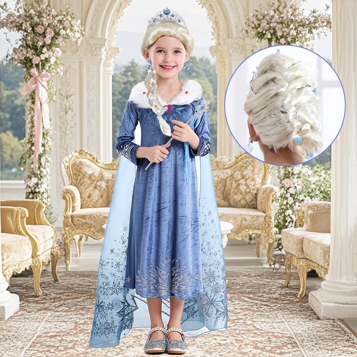 Itvti Princess Elsa Winter Costume For Girls Halloween Carnival Fancy Dress For Cosplay, Blue, 3-4 Years(Tag 110)