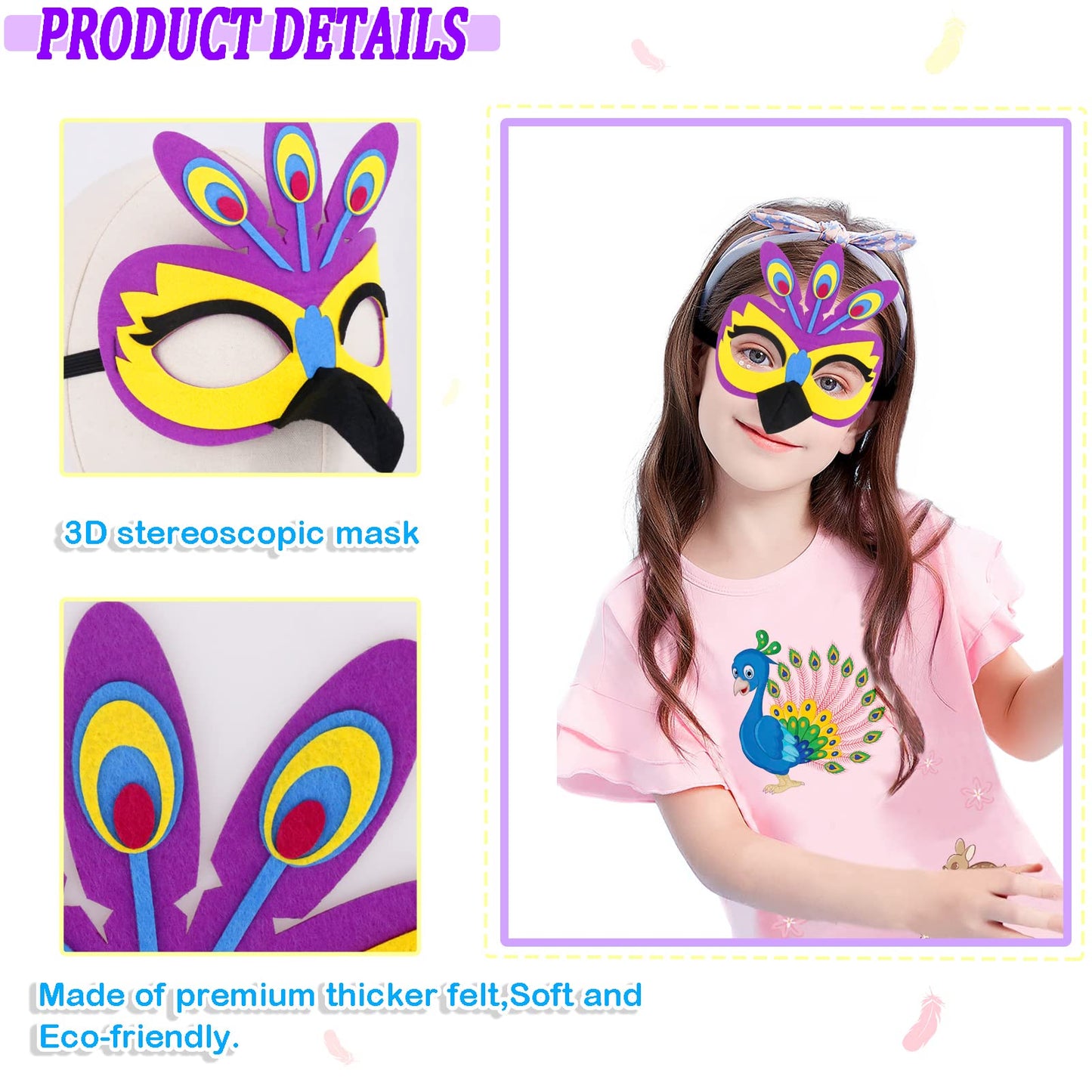 Irolewin Peacock-Costume-Bird-Wings For Kids-Girls 3D Bird Mask Toddler Dress Up Feathered Cape As Boys Halloween Party Gifts