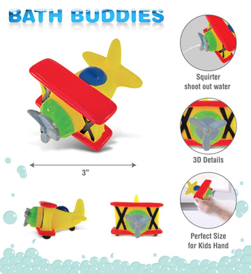 Dollibu Bi Plane Bath Buddy Squirter - Floating Bi-Plane Rubber Bath Toy, Fun Water Squirting Bathtime Play For Toddlers, Cute Airplane Transport Toy For The Bathtub