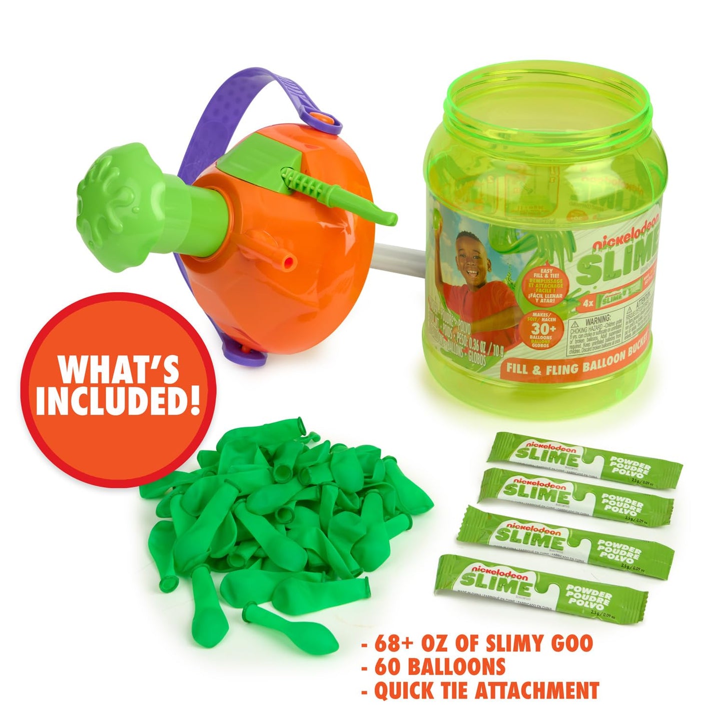 Nickelodeon Slime Compound Fill & Fling Balloon Bucket - Slime Filled Balloons For Gooey Birthday Fun (Non-Toxic And Washable)