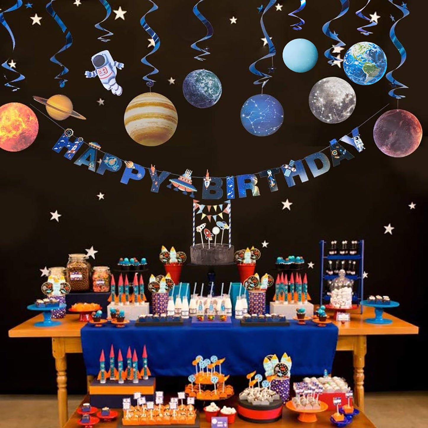 Sunbeauty Solar System Hanging Decoration Universe Space Happy Birthday Banner Outer Space Whirls Hanging Swirl For Kids Birthda
