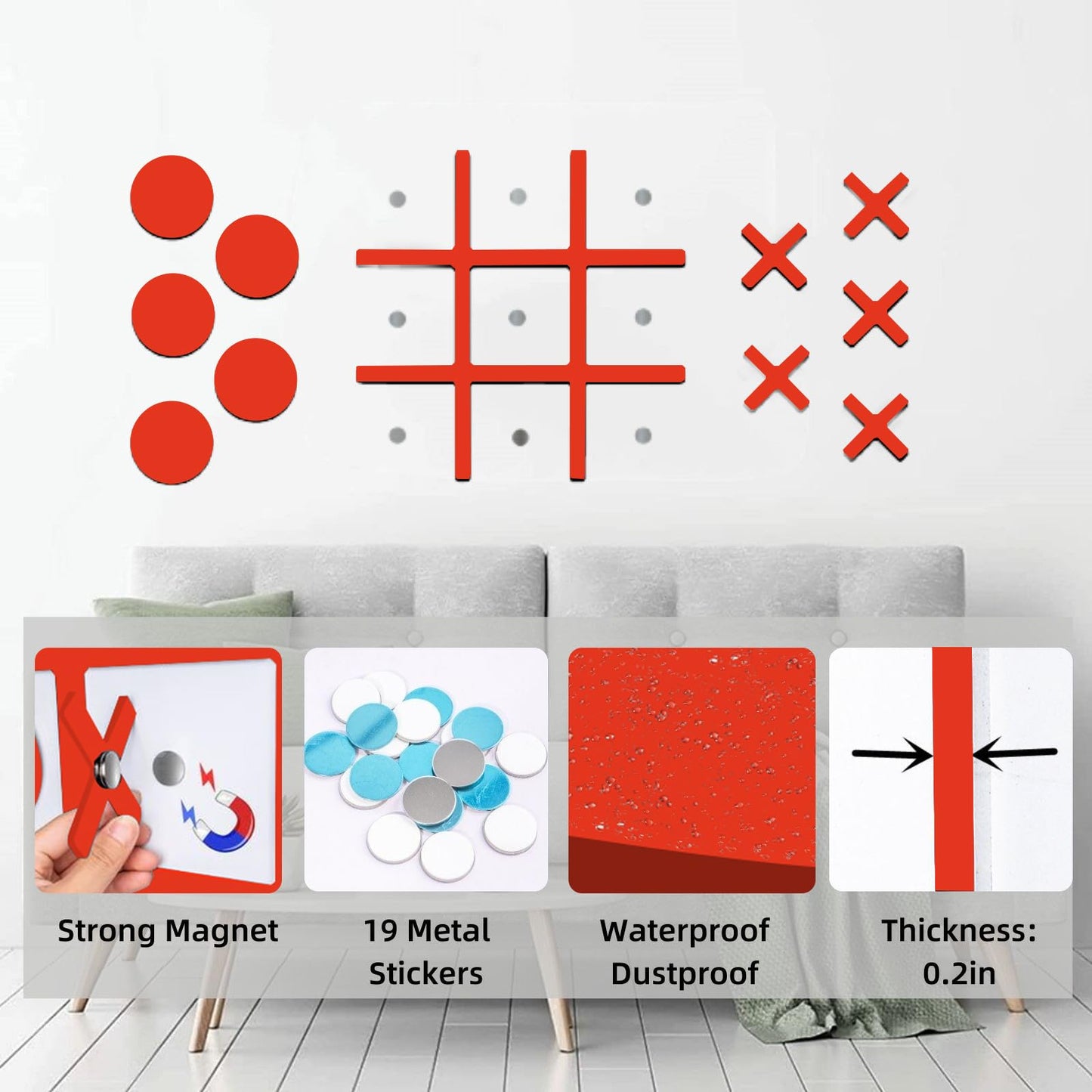 Magnetic Tic Tac Toe Wall-Mount Game,Game Room Decor,Hallway Decor,Playroom Decor,Modern Wall Decals For Kids Room,Classroom&Off