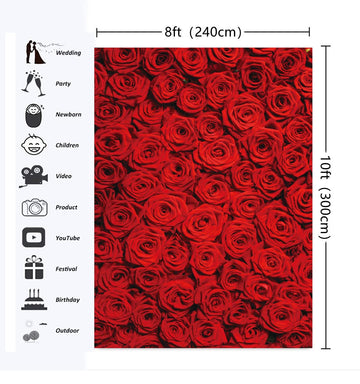 INRUI Red Rose Floral Wedding Photography Backdrop, 8x10FT Vinyl, Model RUINI_Flower034