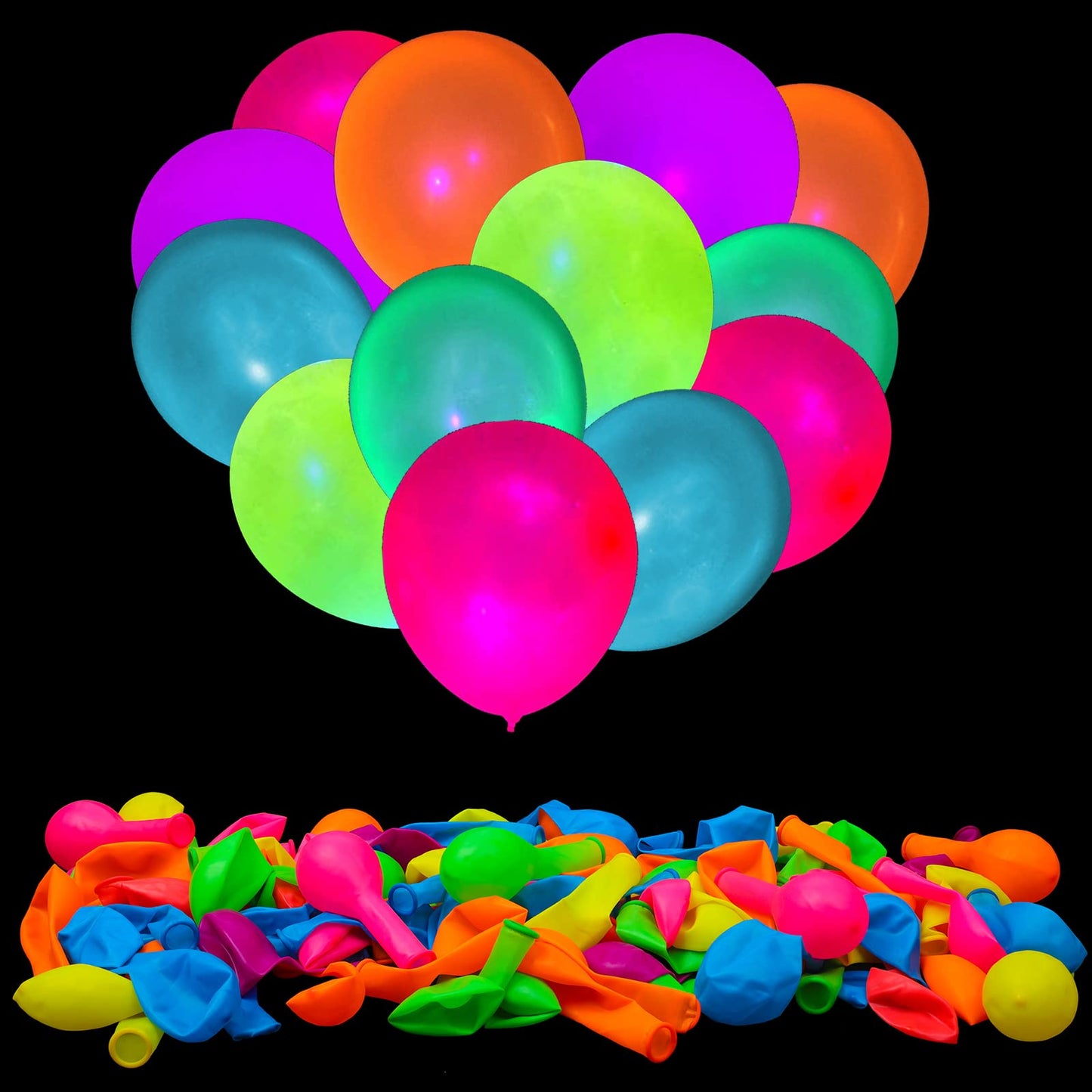 100 Pcs Uv Neon Balloons ,Neon Glow Party Balloons Uv Black Light Balloons Glow In The Dark For Birthday Decorations Wedding Glo